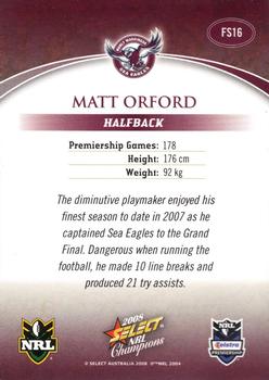 2008 Select NRL Champions - Gold Foil Signatures #FS16 Matt Orford Back